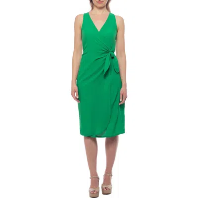 Tash And Sophie Side Tie Sleeveless Faux Wrap Dress In Green