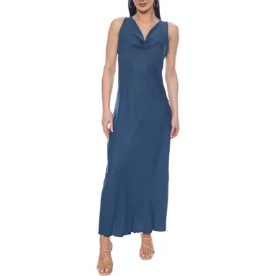 Tash And Sophie Sleeveless Cowl Neck Dress In Blue
