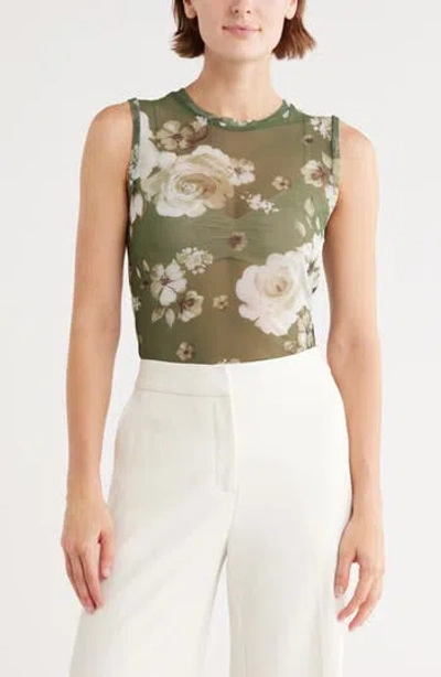Tash And Sophie Sleeveless Powermesh Top In Green