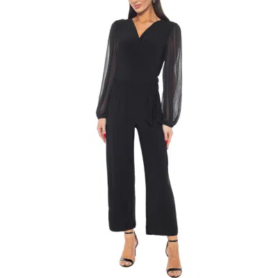 Tash And Sophie Surplice V-neck Wrap Jersey Jumpsuit In Blue