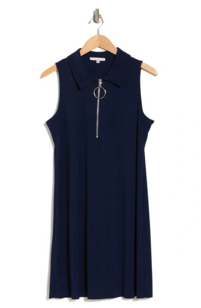 Tash And Sophie Zipper Pull Polo Dress In Navy
