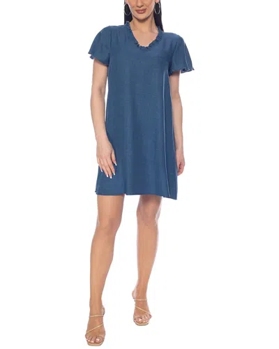 Tash + Sophie Macarena Flutter Sleeve Ruffle V Neck In Blue