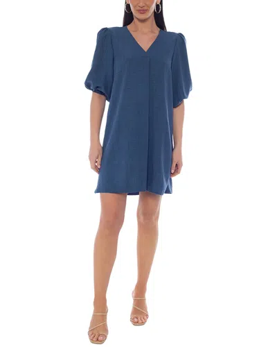 Tash + Sophie Placket Puff Sleeve Chambray Dress In Blue