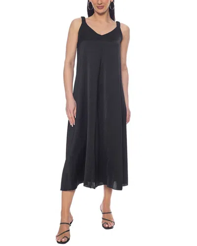 Tash + Sophie Solid Crinkle Satin Maxi Skirt In Black