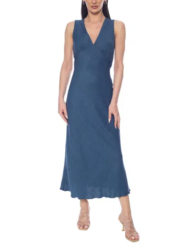 Tash + Sophie Solid Ruffle Trim Dress In Blue