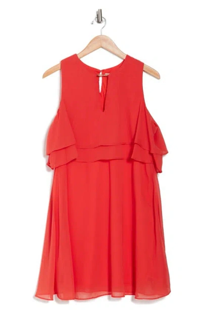 Tash + Sophie Popover Chiffon Dress In Coral