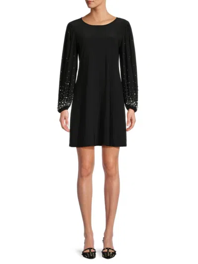 Tash + Sophie Women's Beaded Puff Sleeve Fit & Flare Mini Dress In Black Silver