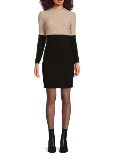 Tash + Sophie Women's Colorblock Sweater Bodycon Minidress In Camel Black