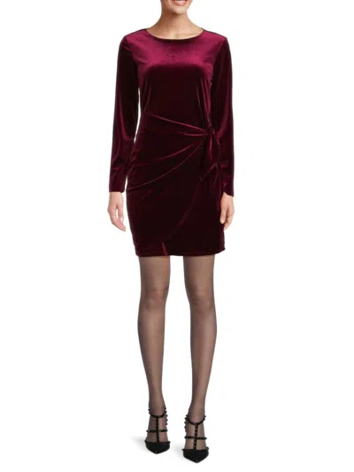 Tash + Sophie Women's Faux Wrap Velvet Mini Dress In Burgundy