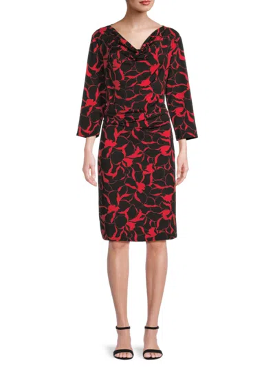 Tash + Sophie Women's Floral Cowl Neck Dress In Black Red