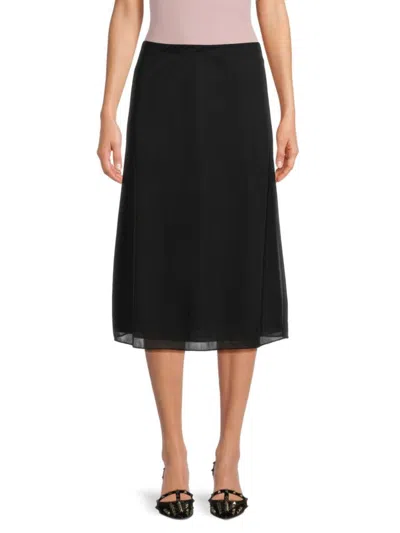 Tash + Sophie Women's Mesh Overlay Midi Skirt In Black