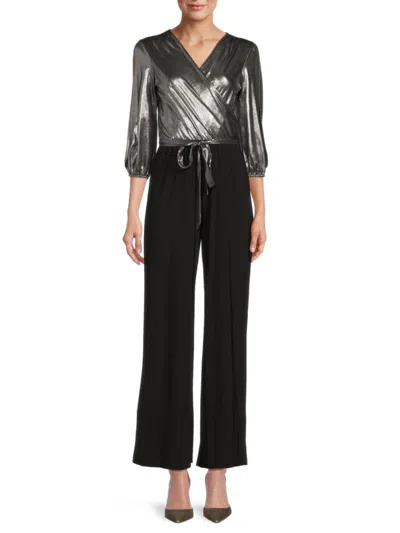 Tash + Sophie Women's Metallic Trim Twofer Jumpsuit In Silver