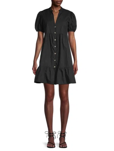 Tash + Sophie Women's Puff-sleeve Babydoll Shirtdress In Black