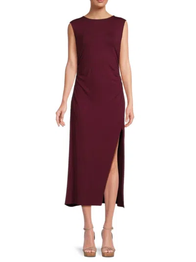 Tash + Sophie Women's Ray Ruched Jersey Slit Midi Dress In Burgundy