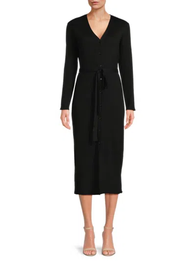 Tash + Sophie Women's Ribbed Midi Shirt Dress In Black