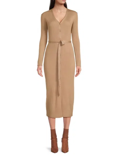 Tash + Sophie Women's Ribbed Midi Shirt Dress In Camel