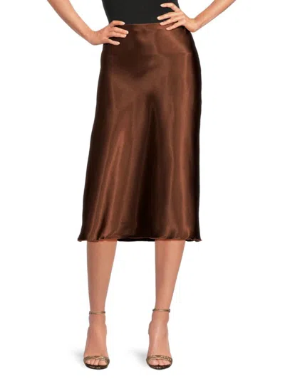 Tash + Sophie Women's Satin Midi Skirt In Chocolate
