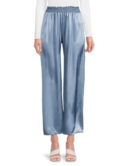 Tash + Sophie Women's Smocked Waist Satin Pants In Denim