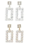 Tasha 2-pack Crystal Rectangular Drop Earrings In Silver