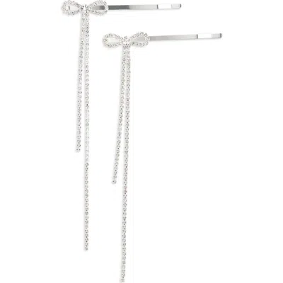Tasha 2-pack Rhinestone Bow Bobby Pins In Silver