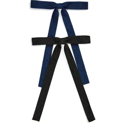 Tasha 2-pack Skinny Denim Bow Barrettes In Blue