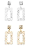 Tasha 2-pack Square Crystal Drop Earrings In Gold/silver