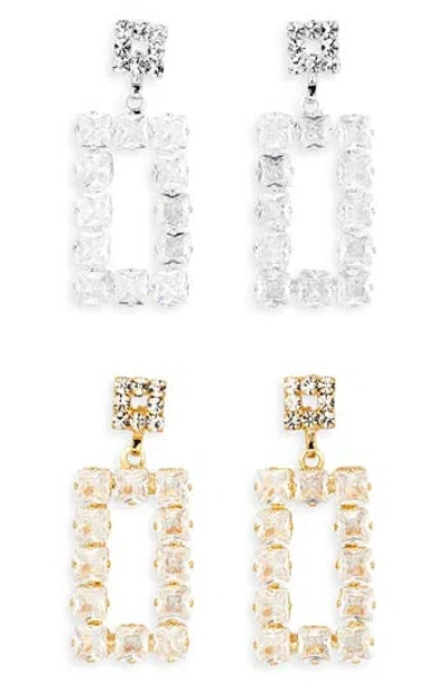 Tasha 2-pack Square Crystal Drop Earrings In Gold