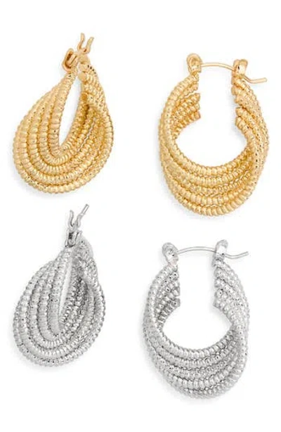 Tasha 2-pack Textured Multi Row Hoop Earrings In Gold
