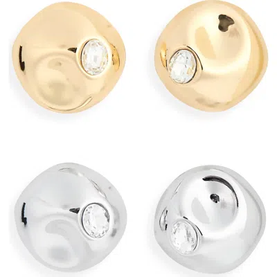 Tasha 2-pack Sculptural Glass Stone Stud Earrings In Gold-silver
