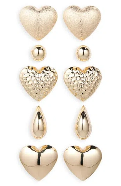 Tasha 5-pack Heart & Bean Stud Earrings In Gold