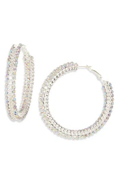 Tasha Ab Crystal Hoop Earrings In Silver