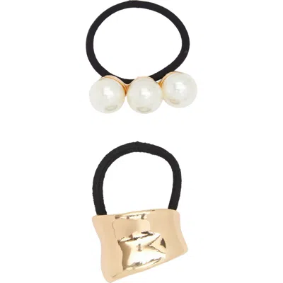 Tasha Assorted 2-pack Faux Pearl & Hammered Bar Hair Ties In Gold