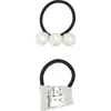 Tasha Assorted 2-pack Faux Pearl & Hammered Bar Hair Ties In Silver