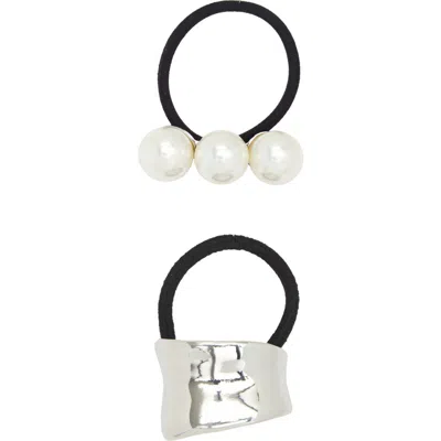 Tasha Assorted 2-pack Faux Pearl & Hammered Bar Hair Ties In Silver