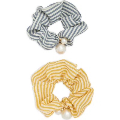 Tasha Assorted 2-pack Faux Pearl Stripe Scrunchies In Multi
