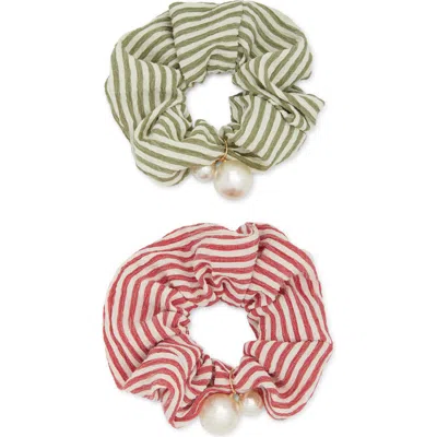 Tasha Assorted 2-pack Faux Pearl Stripe Scrunchies In Multi