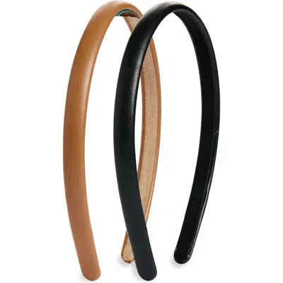Tasha Assorted 2-pack Skinny Faux Leather Headband In Brown