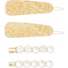 Tasha Assorted 4-pack Crystal & Faux Pearl Hair Clips In Gold