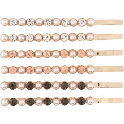 Tasha Assorted 6-pack Pearly Bead & Crystal Hair Clips In Rose Gold/ivory Multi