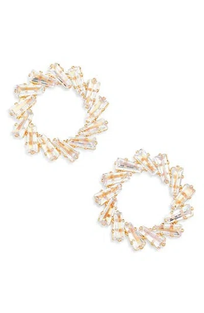 Tasha Baguette Crystal Open Earrings In Gold