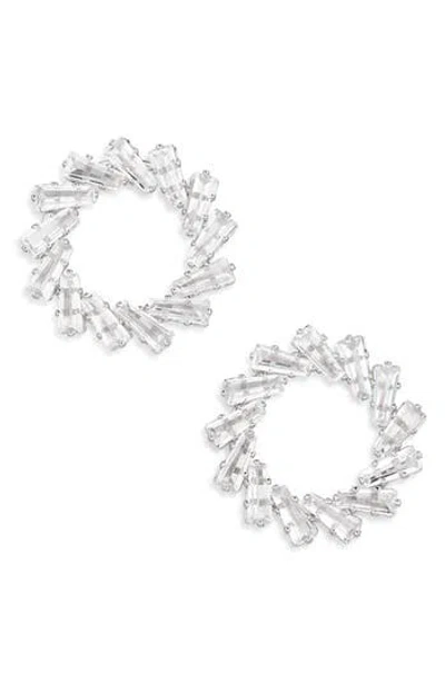 Tasha Baguette Crystal Open Earrings In Silver
