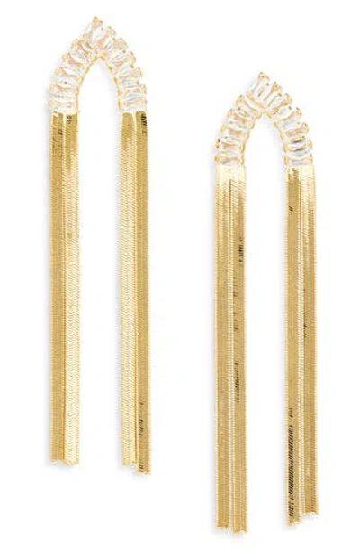 Tasha Baguette Crystal Snake Chain Drop Earrings In Gold
