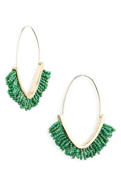 Tasha Bead Fringe Hoop Earrings In Green