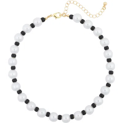Tasha Beaded Imitation Pearl Choker Necklace In White/black