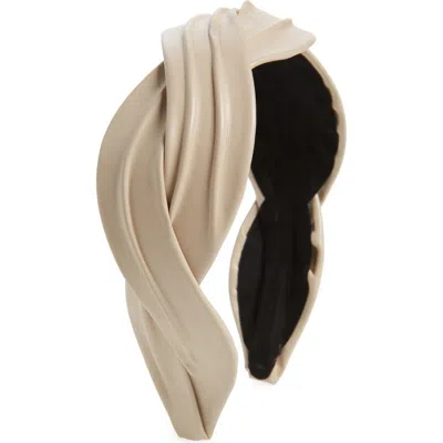 Tasha Braided Faux Leather Headband In Taupe