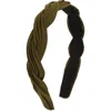 Tasha Braided Pleated Headband In Olive Green