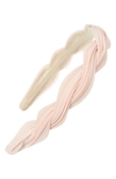 Tasha Braided Pleated Skinny Headband In Light Pink