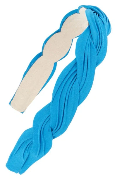 Tasha Braided Pleated Skinny Headband In Turquoise