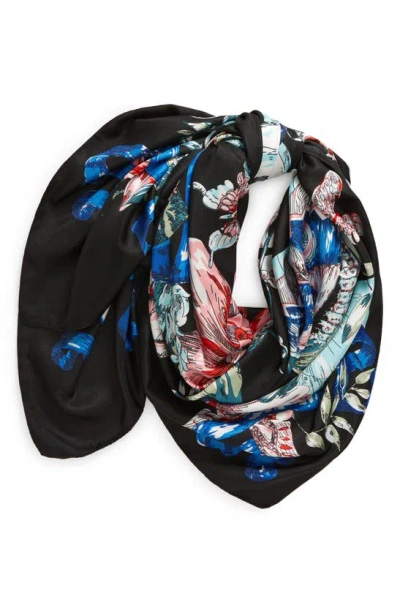 Tasha Butterfly Floral Print Scarf In Blue