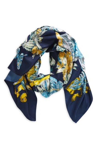 Tasha Butterfly Floral Print Scarf In Navy